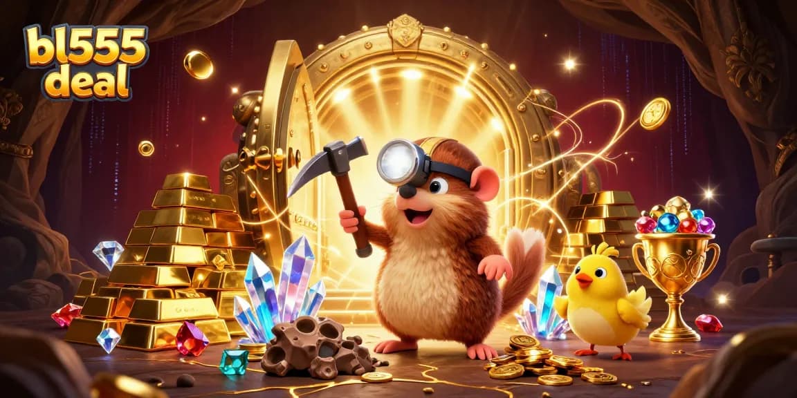 Experience the excitement of winning with bl555 deal in this vibrant 3D casino scene filled with treasures and gaming elements.