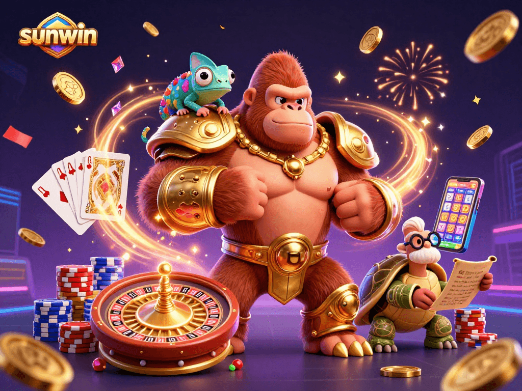Win big with sunwin as a powerful gorilla king leads the casino adventure filled with vibrant game elements.