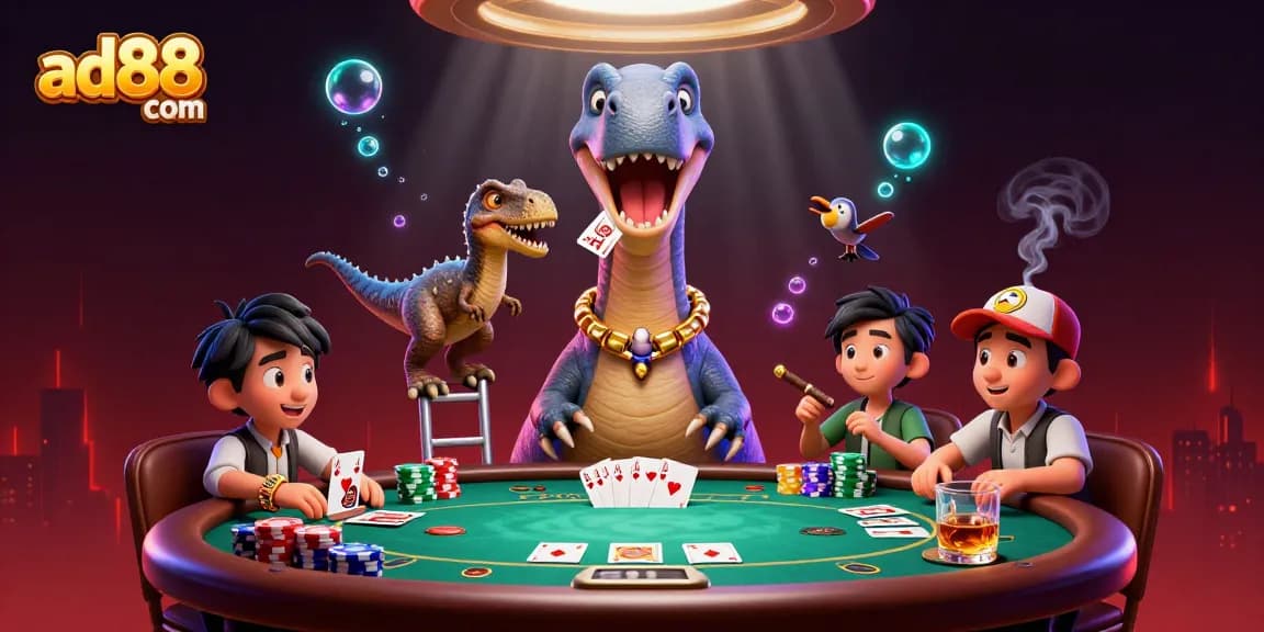 Engage in thrilling poker action at ad88 com with vibrant 3D characters and dynamic elements.