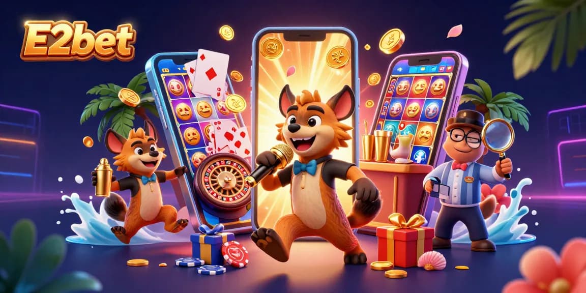 Engage with E2bet's dynamic casino experience featuring hyenas in a comedic atmosphere.