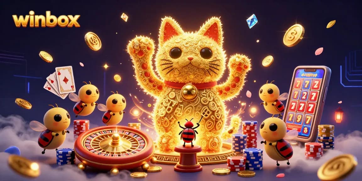 Experience thrilling excitement with Winbox, featuring a lucky cat and dynamic casino elements!