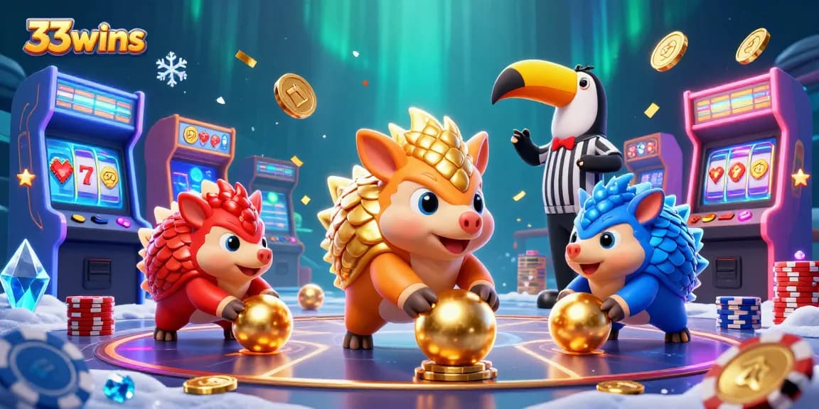 Engage in thrilling gameplay with 33wins as rival pangolins battle through stacks of poker chips.