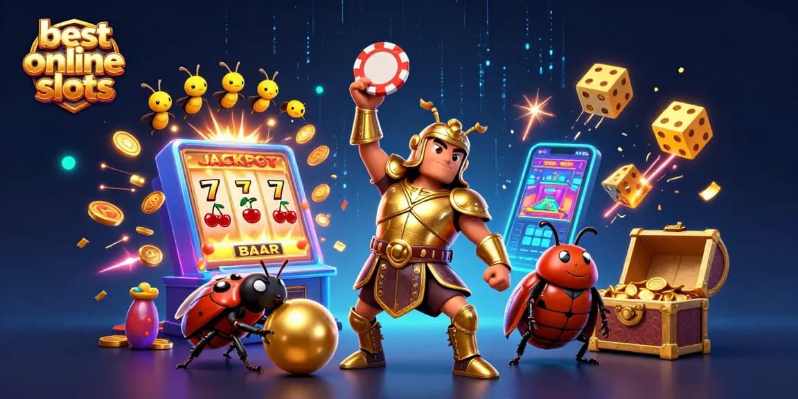 Engage with the best online slots, featuring a vibrant 3D scene of winning moments and excitement.