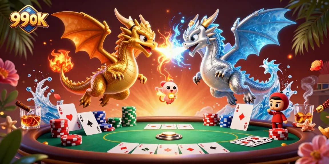 Engage with thrilling poker action in the 99OK casino scene featuring dragons.