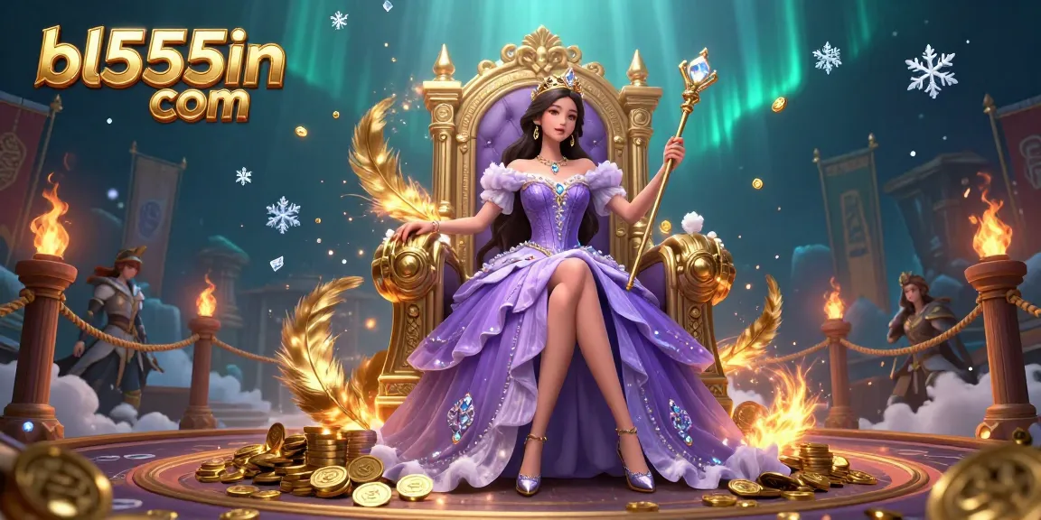 Engage with the excitement at bl555in com, featuring a royal princess in a casino scene with golden coins and gaming elements.