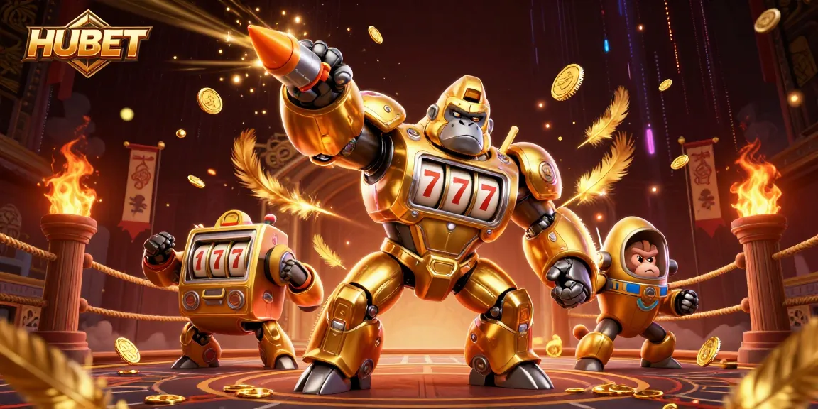 Experience thrilling wins at HUBET with a 3D golden gorilla mech and dynamic casino elements