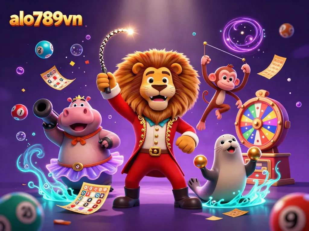 Win big with alo789vn in this vibrant circus-themed casino scene full of excitement!