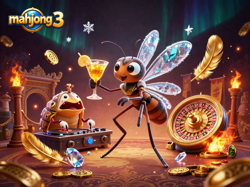 Play enriching mahjong 3 in a vibrant casino-themed scene with a lively atmosphere.