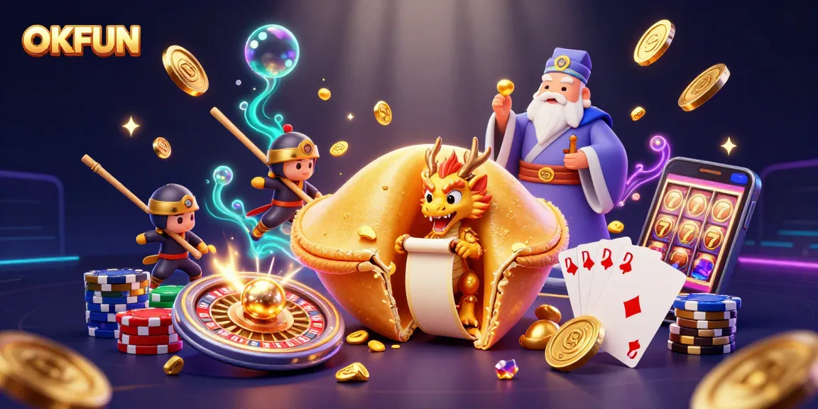 Engage in thrilling gaming adventures with OKFUN, featuring vibrant casino elements and animated characters.