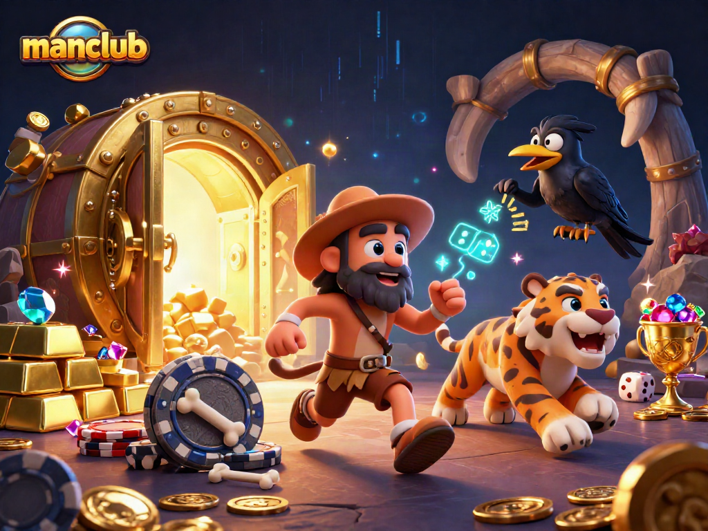Engage with manclub's prehistoric casino featuring vibrant characters and immersive gaming elements.