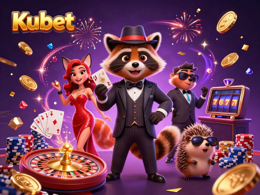 Experience exciting gaming with Kubet at a vibrant casino scene featuring characters and lively elements.