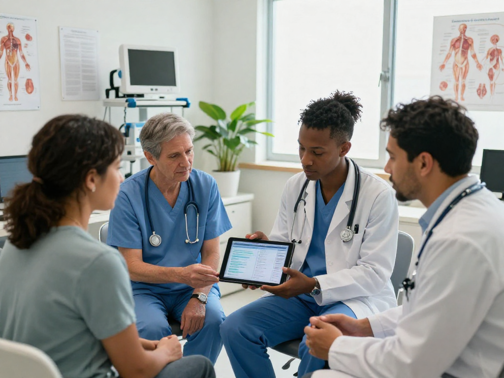 Datenschutz und digitale Barrierefreiheit im Gesundheitswesen Arzt - Ärzteschaft in moderner Praxis bei der Patientenberatung.