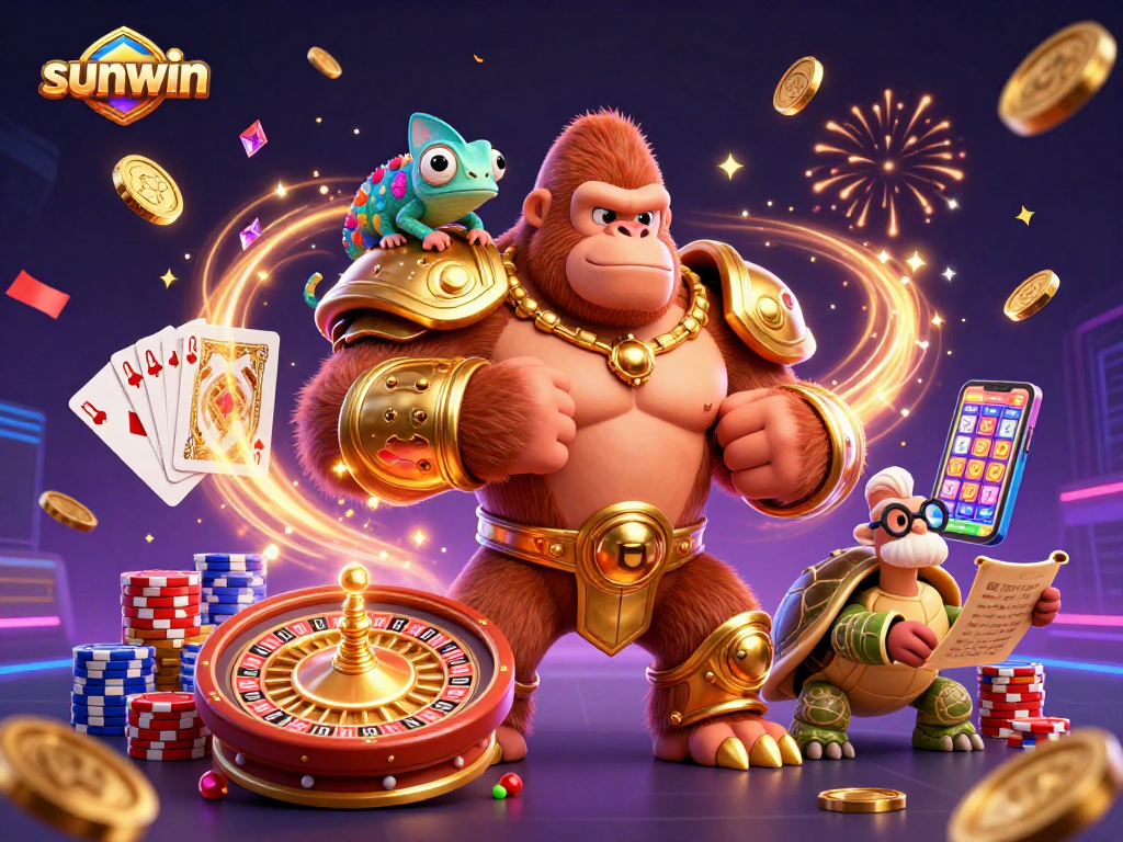 Win big with sunwin as a powerful gorilla king leads the casino adventure filled with vibrant game elements.