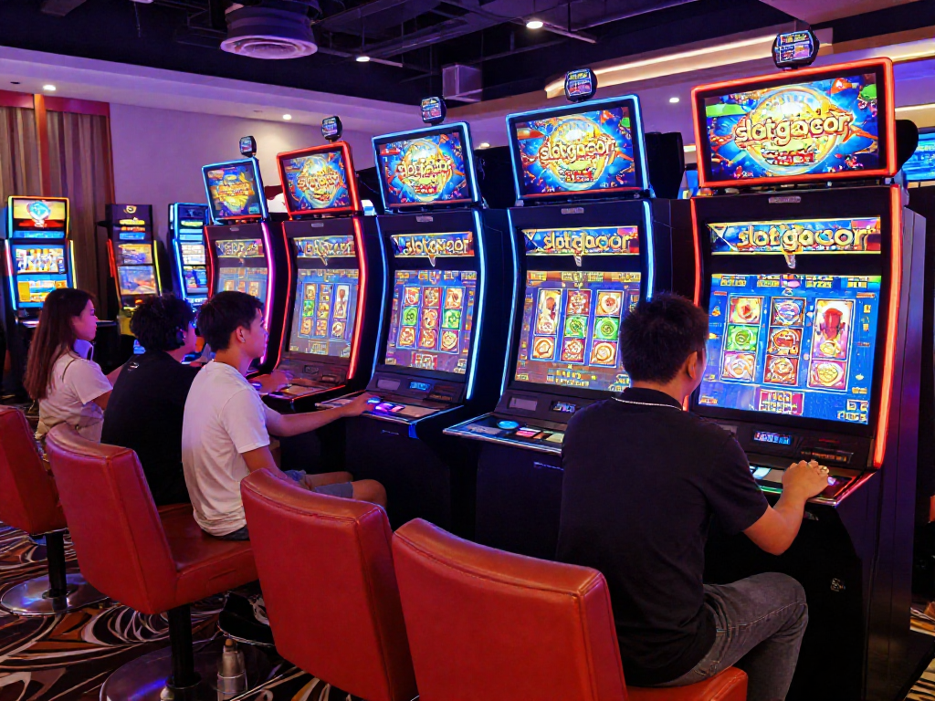 Players enjoying the exciting slot gacor experience in a vibrant casino environment with live RTP displays.