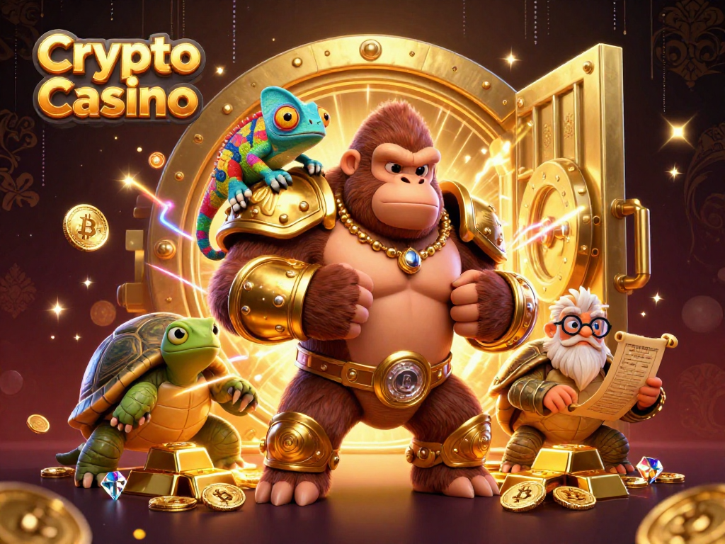 Experience excitement at Crypto Casino with a vibrant, action-packed digital illustration showcasing thrilling gaming elements.