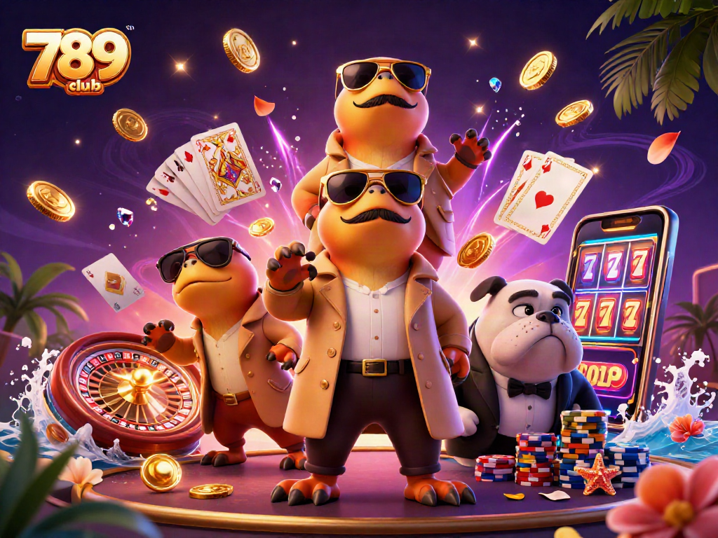 Experience the excitement of the 789club with raptors as playful characters in a vibrant casino scene.