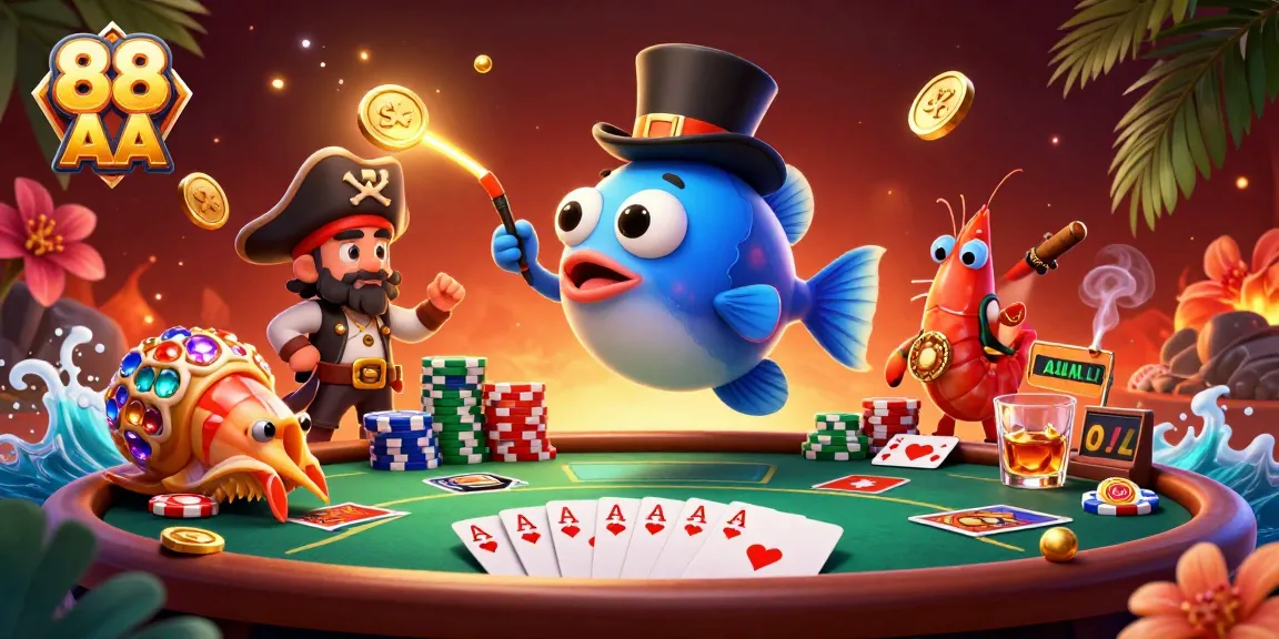 88 AA showcases a thrilling illustration of a deep-sea anglerfish and friends attracting golden coins in a vibrant casino scene.