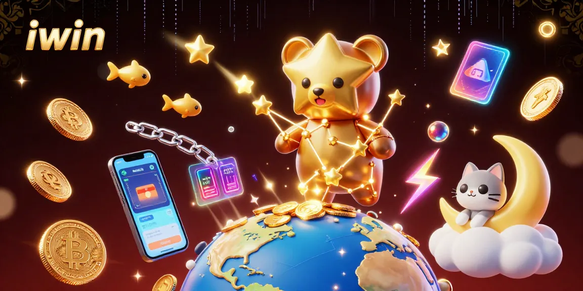 Experience the excitement of iwin as a constellation bear gathers coins in a vibrant casino scene.
