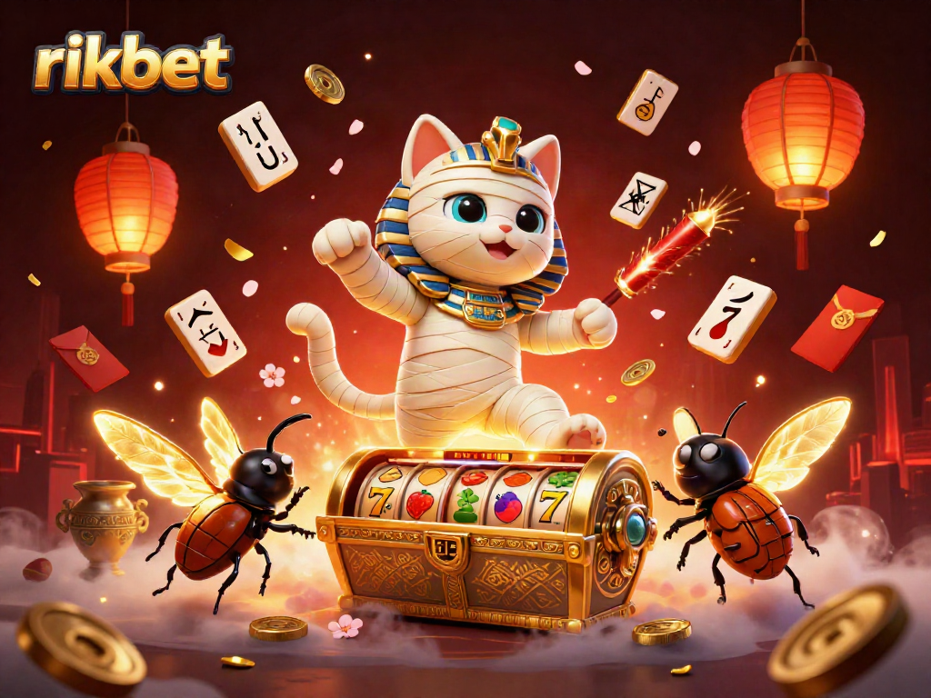 Experience excitement with rikbet as the mummy cat unveils stunning jackpots in vibrant casino art.