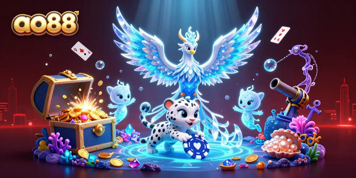 Engage with luck at ao88 featuring an ice phoenix and animated casino elements.