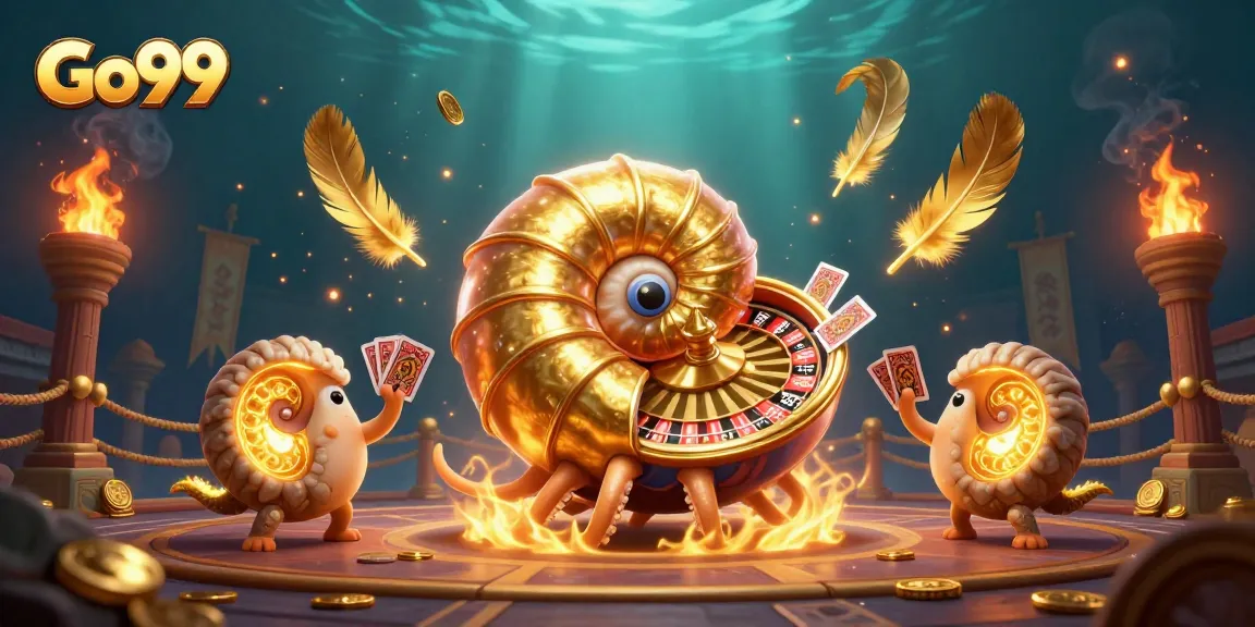 Engage in thrilling bets at Go99 with a cartoon giant nautilus and dazzling casino elements.