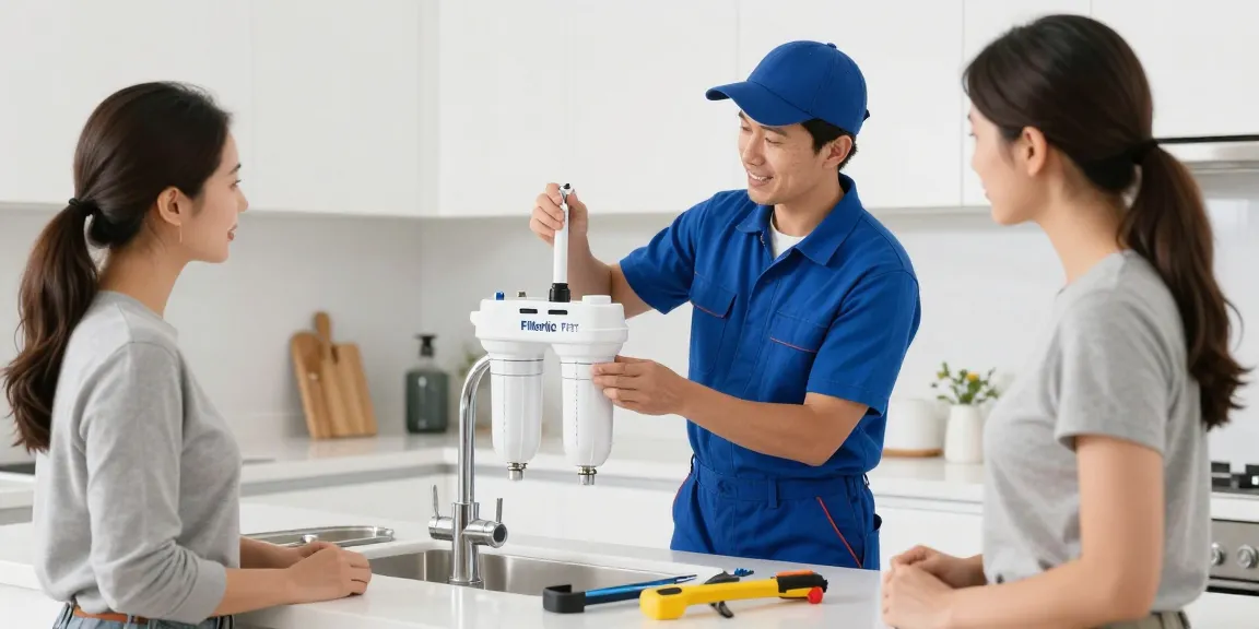 Trusted provider demonstrating Filterlogic FF27 Faucet Filter installation in a local kitchen.