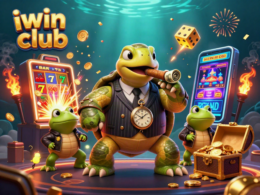 Experience the excitement of iwin club with a vibrant casino scene featuring a snapping turtle and bullfrog enforcers.