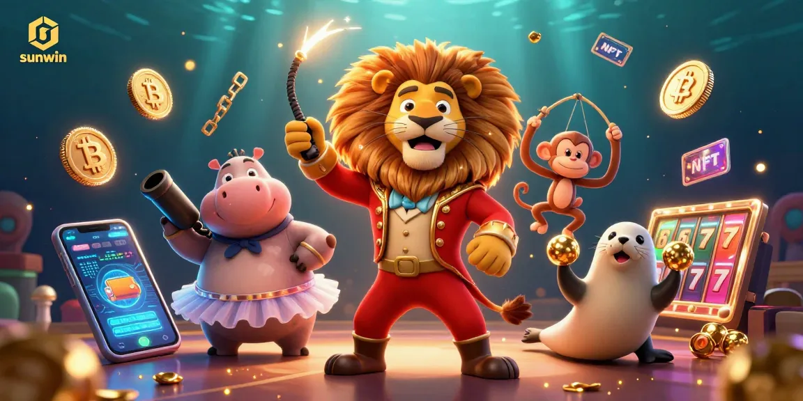 Engage in thrilling wins at sunwin with vibrant casino characters and crypto elements in a dynamic scene.
