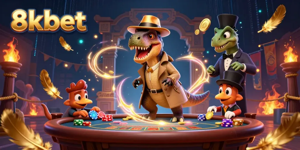 Experience thrilling action in 8xbet’s vibrant casino world, featuring colorful characters and dynamic gambling elements.