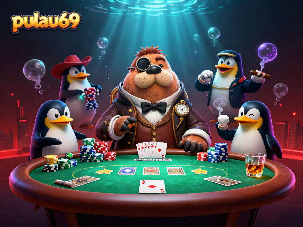 Engage in thrilling poker action with pulau69 in this vibrant underwater casino scene.