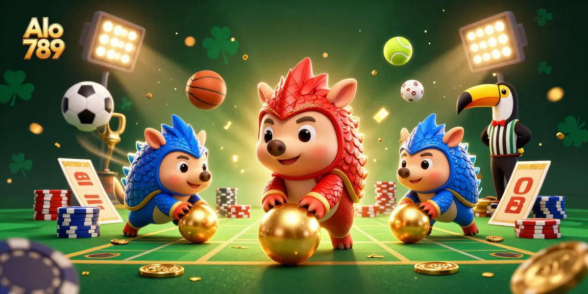 Alo 789 features animated pangolins engaging in thrilling cockfighting matches amidst vibrant casino elements.