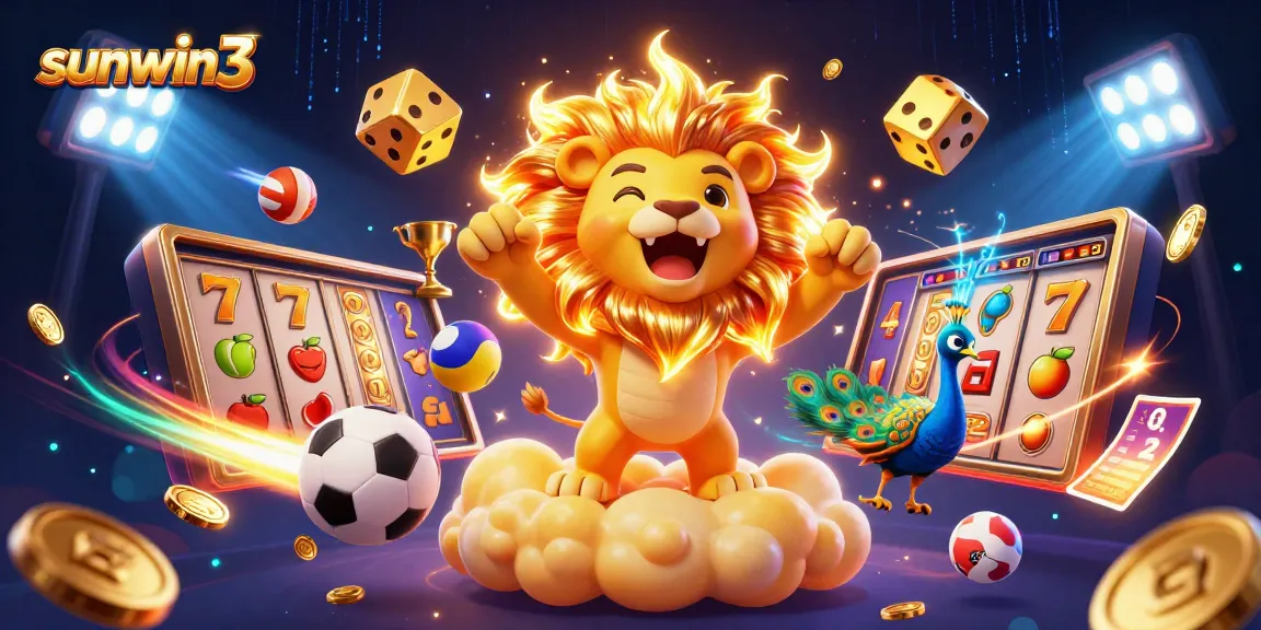 Engage with sunwin3’s thrilling slots and sports games through dynamic visuals featuring a cartoon sun lion.