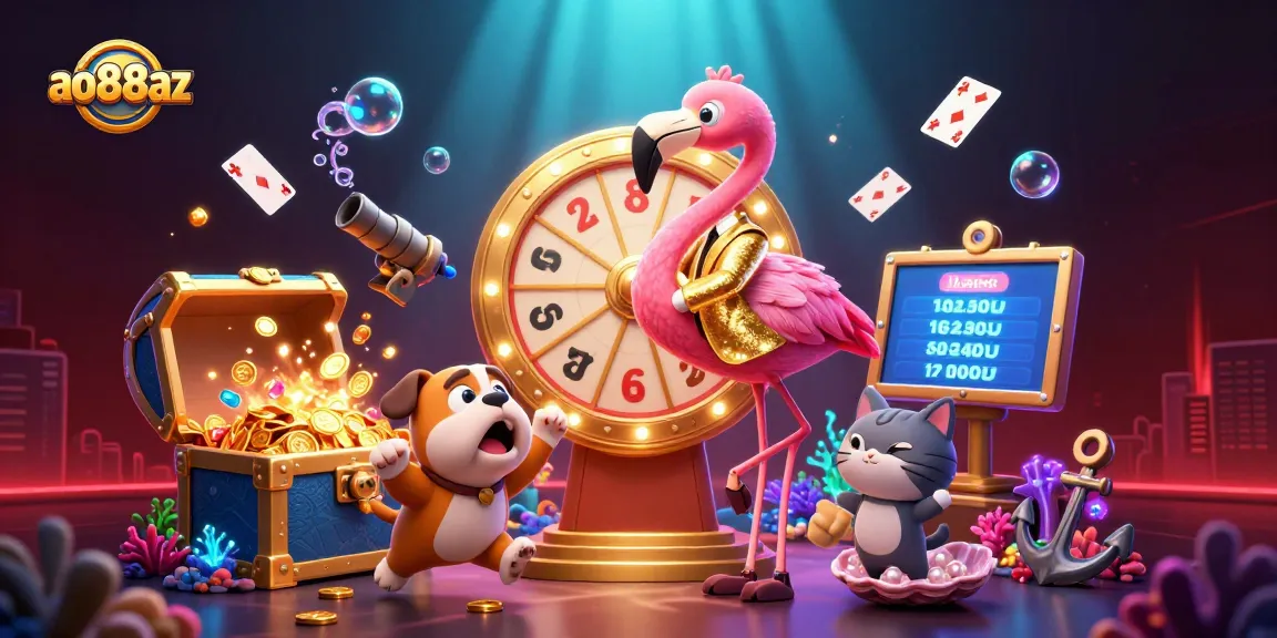 Join the excitement at ao88az with engaging gambling elements and colorful visuals in this dynamic casino scene.