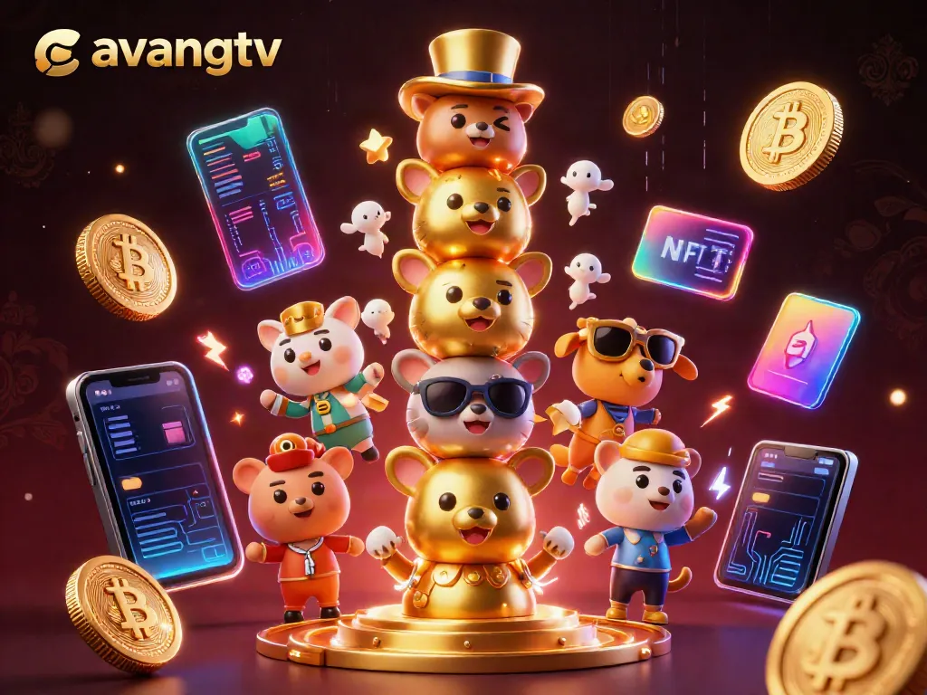 Experience the excitement of gavangtv with a dynamic 3D casino totem illustration surrounded by crypto coins and gaming elements.