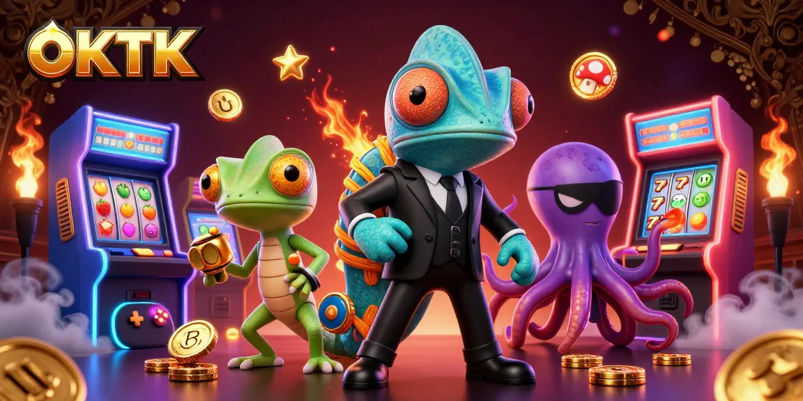 Engage with OKTK's vibrant 3D casino art featuring exciting slot themes and dynamic characters.