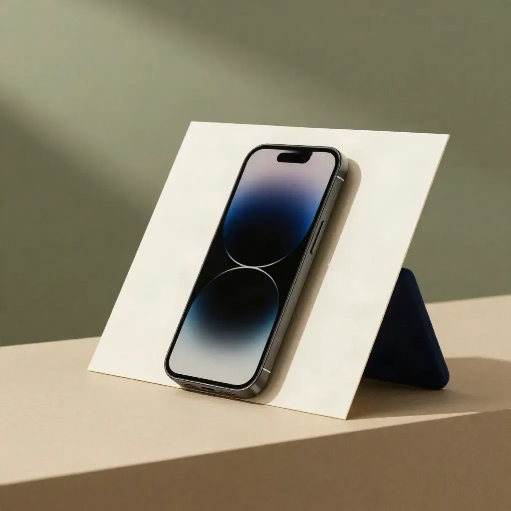 Launch-Kit mit gefaltetem Modul, Smartphone und Silikonständer im weichen Licht.