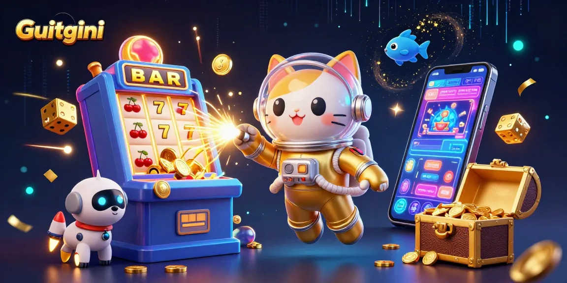 Experience Guitgini's thrilling jackpot with a vibrant 3D casino scene bursting with golden rewards and dynamic gaming elements.