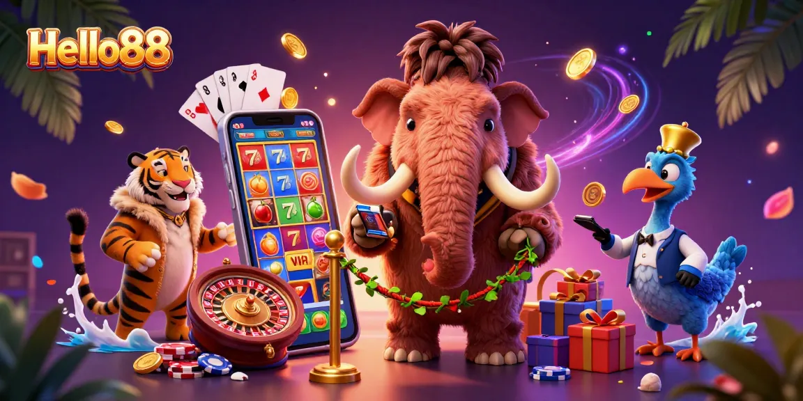 Experience thrilling wins at Hello88 with a vibrant casino scene and playful characters.