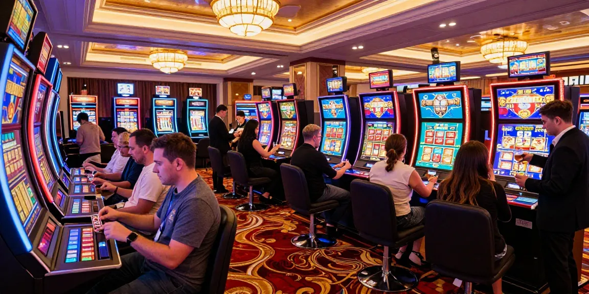 Situs slot77 players enjoying exciting gaming atmosphere in vibrant casino.