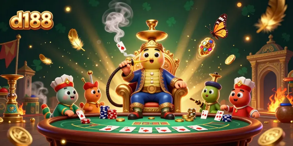 Experience thrilling poker action with d188 in a vibrant casino scene filled with immersive elements.