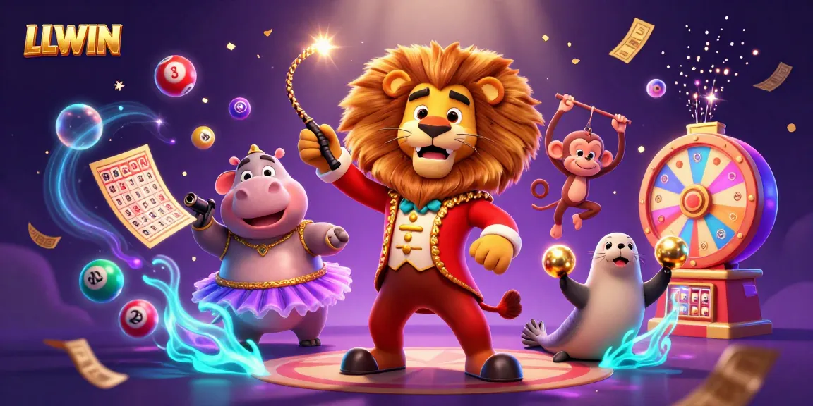 LLWIN showcases exciting lottery activities with colorful elements and dynamic characters in a thrilling casino setting.