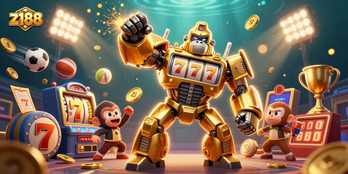 Exciting z188 gaming adventure with a dynamic golden gorilla mech and thrilling slots in action.