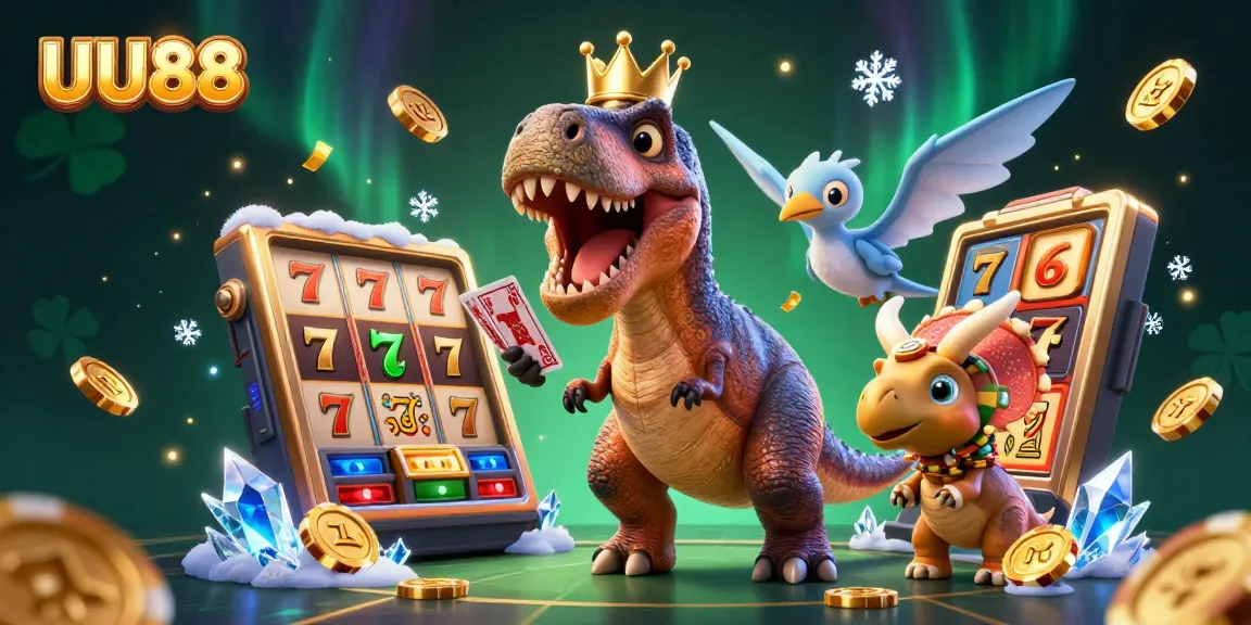 Experience thrilling gameplay at UU88 with cartoon characters engaging in slots and jackpot activities.