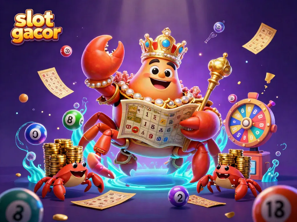 Experience the excitement of slot gacor with a golden crab emperor, vibrant game elements, and winning atmosphere.