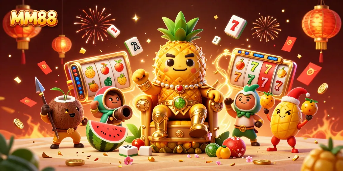 Bet big with MM88 in this vibrant, festive casino scene featuring rich 3D elements and energetic characters