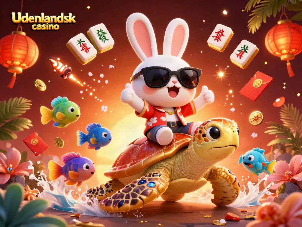 Join the excitement at udenlandsk casino with a lucky rabbit and golden turtle in a vibrant 3D scene.