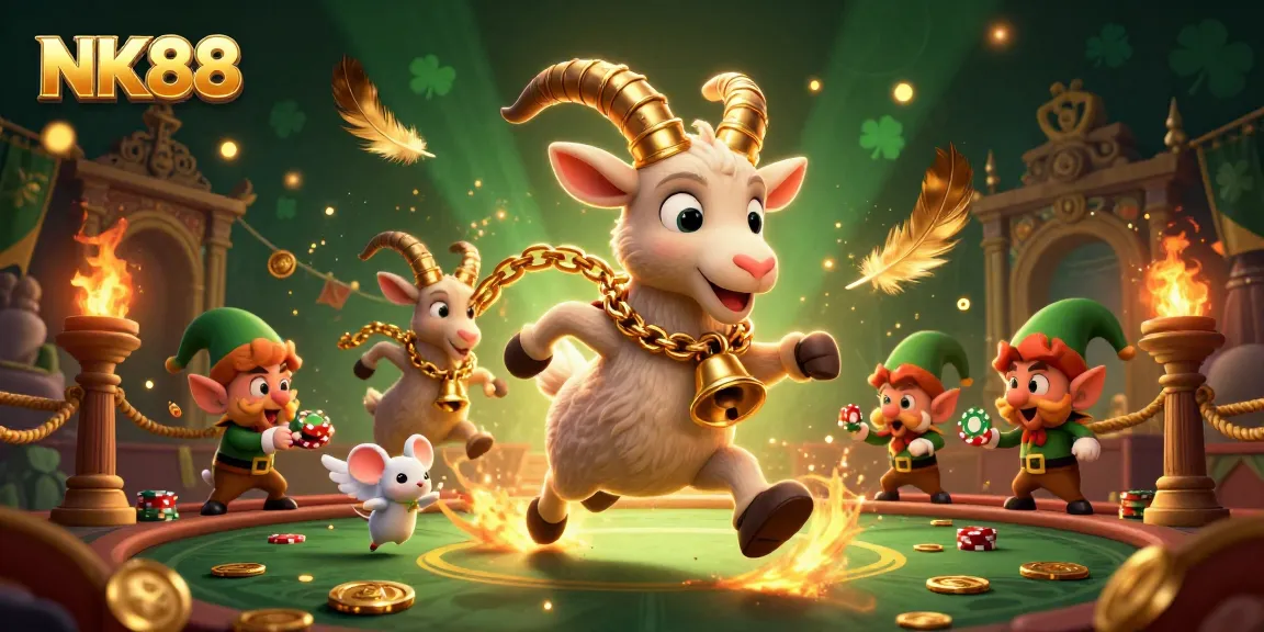 Engage with NK88's thrilling casino scene featuring Krampus and playful elves in action.