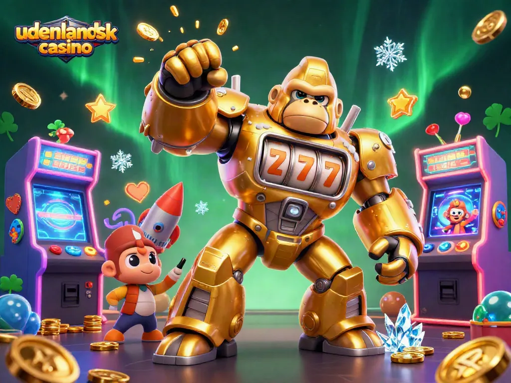 Engage with the vibrant action of udenlandsk casino through a whimsical 3D illustration showcasing dynamic game elements.