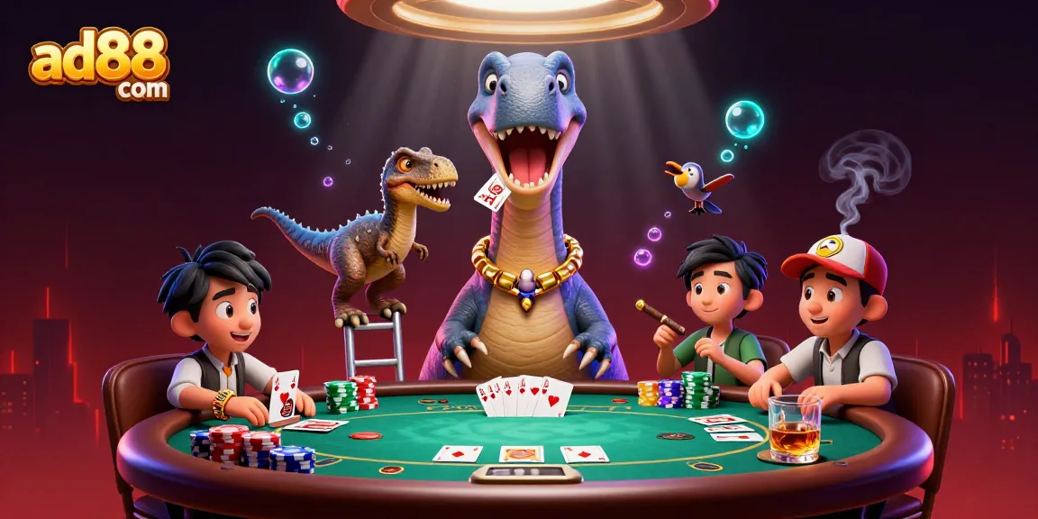 Engage in thrilling poker action at ad88 com with vibrant 3D characters and dynamic elements.