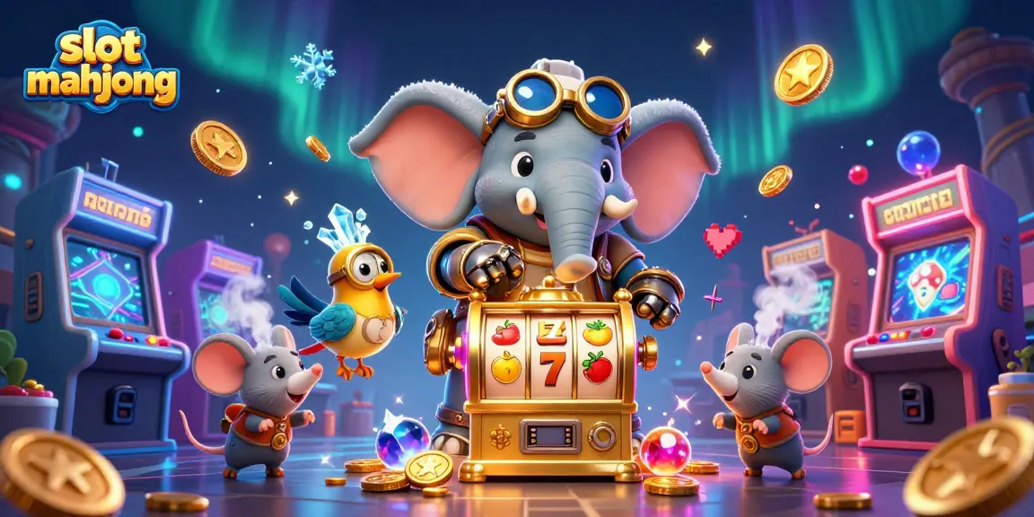 Experience the excitement of slot mahjong with vibrant characters and colorful game elements in a steampunk style.